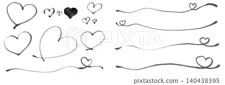A set of hearts drawn with softly colored markers, monochrome. A set of hearts drawn with softly colored markers, monochrome. 140438395