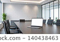 A modern conference room with a laptop and a copy space. 140438463