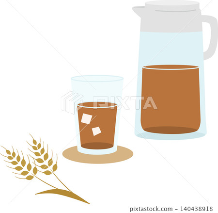 Illustration set of cold barley tea and barley - Summer drink materials Illustration set of cold barley tea and barley - Summer drink materials 140438918