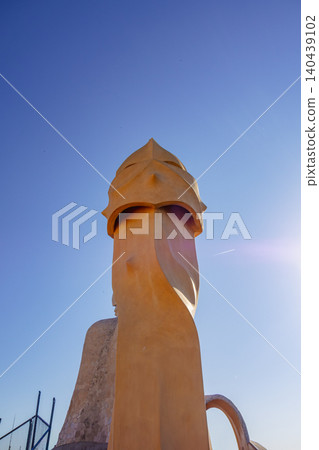 Spain, Gaudí, Casa Milà rooftop ventilation tower 140439102