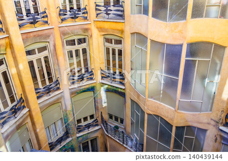 Spain, Gaudí, Casa Milà atrium window decorations Spain, Gaudí, Casa Milà atrium window decorations 140439144