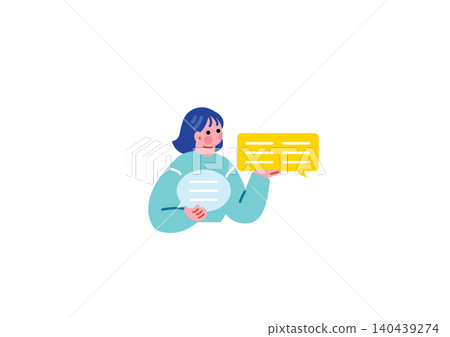 Illustration of a woman reading comments Illustration of a woman reading comments 140439274