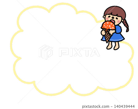 An illustration frame, speech bubble, and memo featuring a cute, loosely braided girl holding a large ice cream cone. An illustration frame, speech bubble, and memo featuring a cute, loosely braided girl holding a large ice cream cone. 140439444