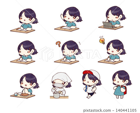 A set of illustrations depicting the school life of elementary school girls. 140441105