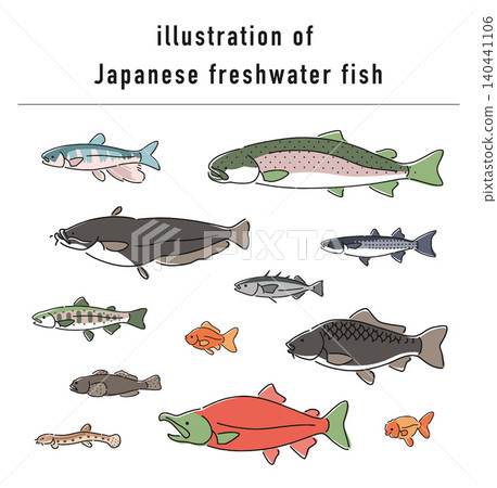 Illustration set of Japanese freshwater fish 140441106