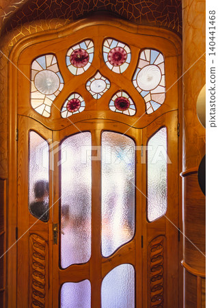 Spain, Barcelona, Gaudí, Casa Batlló interior door Spain, Barcelona, Gaudí, Casa Batlló interior door 140441468