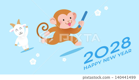 Happy New Year of the Monkey 2028 banner vector illustration Happy New Year of the Monkey 2028 banner vector illustration 140441499