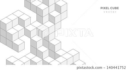 Isometric cubes. Linear geometric drawing. Abstract white background from cubes and lines. Vector illustration. Isometric cubes. Linear geometric drawing. Abstract white background from cubes and lines. Vector illustration. 140441752