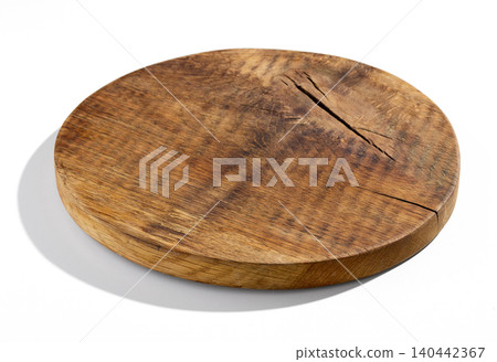 Round Rustic Wooden Cutting Board Isolated on White Background Round Rustic Wooden Cutting Board Isolated on White Background 140442367