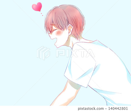 Smiling man, short-sleeved shirt, side view, heart Smiling man, short-sleeved shirt, side view, heart 140442801