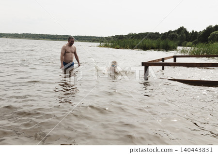 dynamic, relaxed shot boy jumping into natural lake. child is captured mid flight, creating sense excitement. image perfect family vacations, water safety, promoting active lifestyle among children dynamic, relaxed shot boy jumping into natural lake. child is captured mid flight, creating sense excitement. image perfect family vacations, water safety, promoting active lifestyle among children 140443831