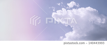 Abstract pastel pink and blue sky gradient with white fluffy cloud, panoramic banner. Abstract pastel pink and blue sky gradient with white fluffy cloud, panoramic banner. 140443993