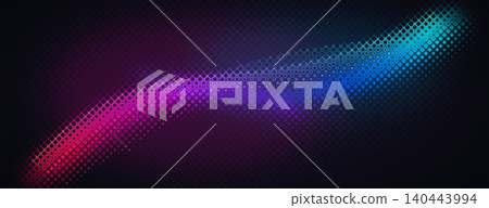 Abstract dark panoramic background with glowing neon pink and blue light wave and digital grid mesh pattern. Abstract dark panoramic background with glowing neon pink and blue light wave and digital grid mesh pattern. 140443994