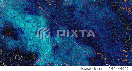 Deep ocean fluid dynamics pattern. Luxury marbled texture with glowing neon contour lines and teal swirls. Deep ocean fluid dynamics pattern. Luxury marbled texture with glowing neon contour lines and teal swirls. 140444012