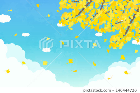 秋葉、銀杏樹和藍天的插圖（橫向視圖） 140444720