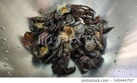 Fresh Rice Field Crabs in Metal Bowl for Traditional Thai Cooking Fresh Rice Field Crabs in Metal Bowl for Traditional Thai Cooking 140444797