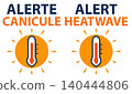Heatwave alert icon sun thermometer orange blue warning 140444806