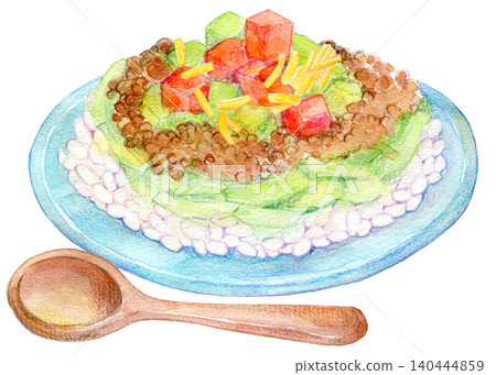 Watercolor illustration, hand-drawn illustration, taco rice Watercolor illustration, hand-drawn illustration, taco rice 140444859