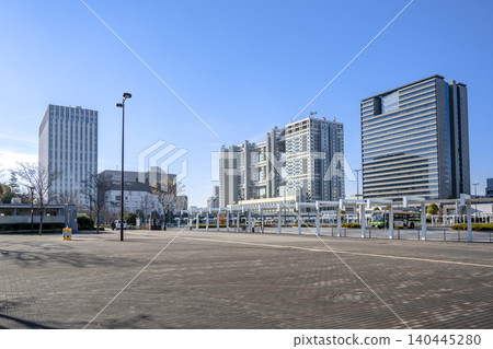 A cityscape of Tokyo Teleport Station Square and skyscrapers, Aomi, Koto Ward, Tokyo. 140445280