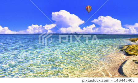 A composite image of Okinawa's beautiful coral reefs and balloons. A composite image of Okinawa's beautiful coral reefs and balloons. 140445403