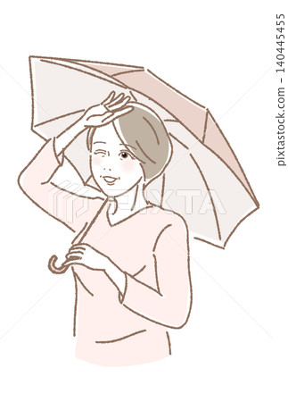 A senior woman smiling while holding a parasol (vector illustration) A senior woman smiling while holding a parasol (vector illustration) 140445455