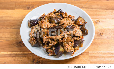 Eggplant and pork stir-fry with miso: A classic home-style dish. Eggplant and pork stir-fry with miso: A classic home-style dish. 140445492