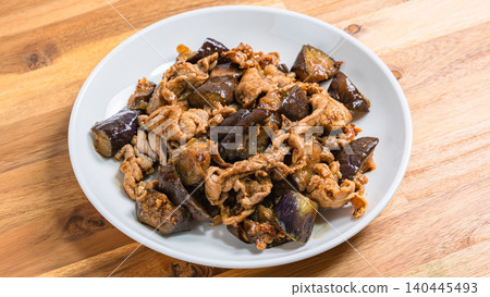 Eggplant and pork stir-fry with miso: A classic home-style dish. Eggplant and pork stir-fry with miso: A classic home-style dish. 140445493