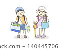 An illustration of elementary school students carrying their belongings home before summer vacation. 140445706