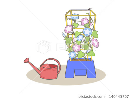一幅牽牛花在花盆中盛開的插圖。 一幅牽牛花在花盆中盛開的插圖。 140445707