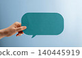 Speak speech talk expression with hands holding blank speech bubble, communication message 140445919