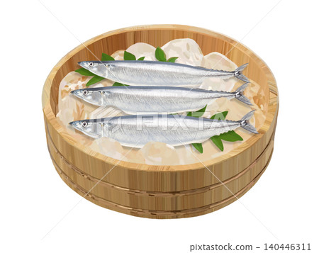 Pacific saury (in a wooden bucket with ice) Pacific saury (in a wooden bucket with ice) 140446311