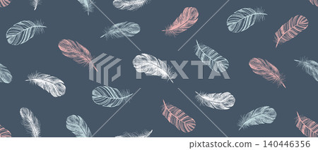 Seamless Hand-Drawn Feather Pattern Seamless Hand-Drawn Feather Pattern 140446356