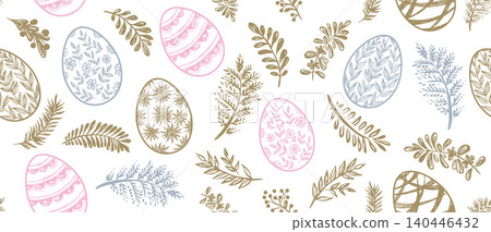 Seamless easter eggs pattern on white	 140446432