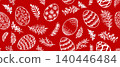 Seamless Red Easter Pattern with Decorative Eggs and Botanical Elements	 140446484