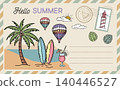 Hand-drawn Summer Vacation Postcard Illustration	 140446527