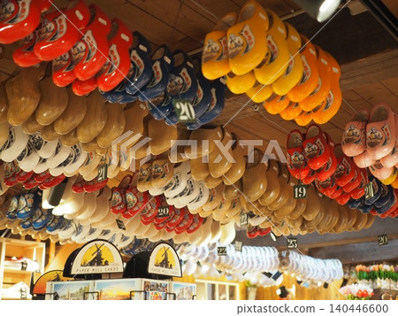 Wooden clogs from Zaanse Schans, a windmill town in the Netherlands. 140446600