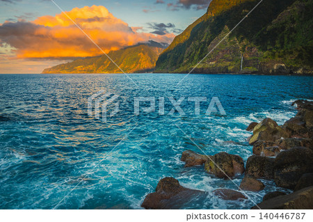 Majestic sunset and colorful clouds, near Seixal, Madeira Island, Portugal Majestic sunset and colorful clouds, near Seixal, Madeira Island, Portugal 140446787