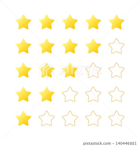 Review rating star icon set (5-star rating) Review rating star icon set (5-star rating) 140446881