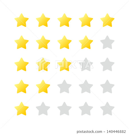 Review rating star icon set (5-star rating) Review rating star icon set (5-star rating) 140446882