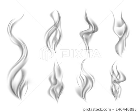 Black smoke. Vertical transparent dark plumes. Wisps of fog. Steam from hot drink. Cigarette smoking. Realistic effect of gray. Gas trails motion. Isolated smoky flow elements vector set Black smoke. Vertical transparent dark plumes. Wisps of fog. Steam from hot drink. Cigarette smoking. Realistic effect of gray. Gas trails motion. Isolated smoky flow elements vector set 140446883