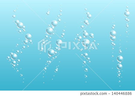 Bubbles in carbonated drinks. Realistic transparent air balls stream underwater. Fizzy beverage. Champagne or soda. Sparkling water flow. Pure sea. Carbonation process vector elements Bubbles in carbonated drinks. Realistic transparent air balls stream underwater. Fizzy beverage. Champagne or soda. Sparkling water flow. Pure sea. Carbonation process vector elements 140446886