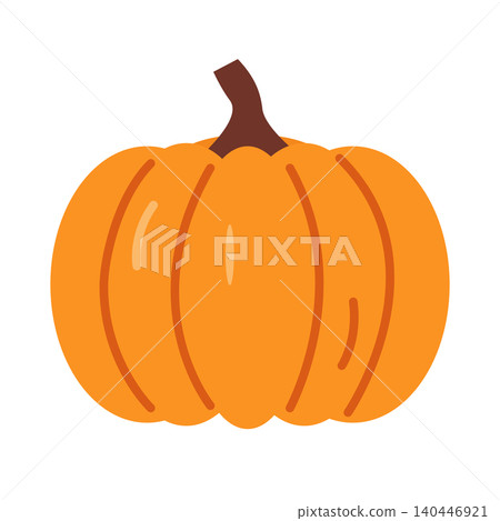 Bright Orange Pumpkin Sitting on a White Background in Autumn Season for Decoration and Cooking Bright Orange Pumpkin Sitting on a White Background in Autumn Season for Decoration and Cooking 140446921