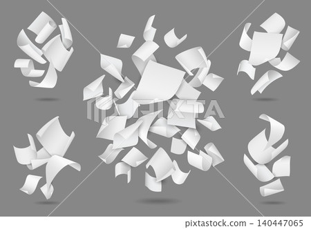 Falling paper. Realistic compositions featuring flying sheets swirls. Crumpled documents. Blank pages curling. Soaring notepaper group. 3D mockups. Vector set of scattered clean notes Falling paper. Realistic compositions featuring flying sheets swirls. Crumpled documents. Blank pages curling. Soaring notepaper group. 3D mockups. Vector set of scattered clean notes 140447065
