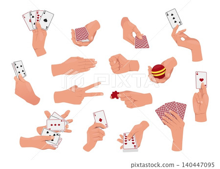 Games for both hands. Fine motor skills development. Logic gaming accessories. Vegas gambling. Shuffling deck. Gamble aces. Arms holding toys and cards. Fingers sign. Gestures vector set Games for both hands. Fine motor skills development. Logic gaming accessories. Vegas gambling. Shuffling deck. Gamble aces. Arms holding toys and cards. Fingers sign. Gestures vector set 140447095