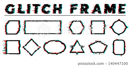 Glitch effect images. Distorted edges of various shapes. Abstract frames. Visual noise. Modern forms. Cyber dynamic distortion. Squares or circles. Graphic design elements vector set Glitch effect images. Distorted edges of various shapes. Abstract frames. Visual noise. Modern forms. Cyber dynamic distortion. Squares or circles. Graphic design elements vector set 140447100