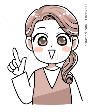 Illustration of a woman explaining with her index finger up Illustration of a woman explaining with her index finger up 140447645