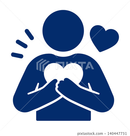 A person who conveys sincerity; a heart-shaped icon of compassion. A person who conveys sincerity; a heart-shaped icon of compassion. 140447731