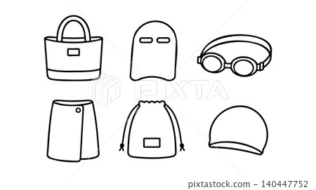 Swimming equipment icon set (line art material) Swimming equipment icon set (line art material) 140447752