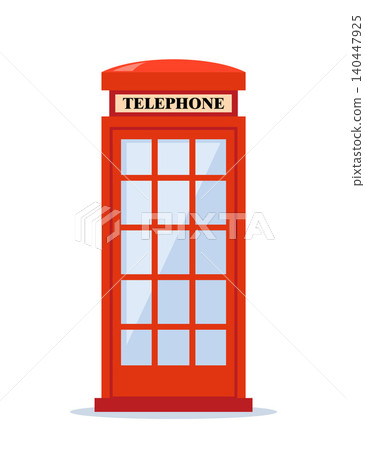 Red telephone box in London. British phone booth icon. Vector illustration isolated on white background 140447925