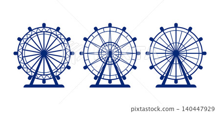 Monochrome silhouettes of a Ferris wheels, set. Amusement park attraction element. Vector illustration. Monochrome silhouettes of a Ferris wheels, set. Amusement park attraction element. Vector illustration. 140447929